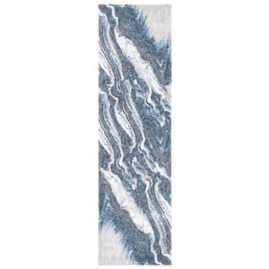 Craft Gray/Blue 2 ft. x 14 ft. Marbled Abstract Runner Rug