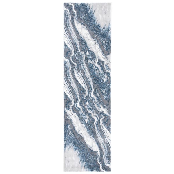SAFAVIEH Craft Gray/Blue 2 ft. x 14 ft. Marbled Abstract Runner Rug