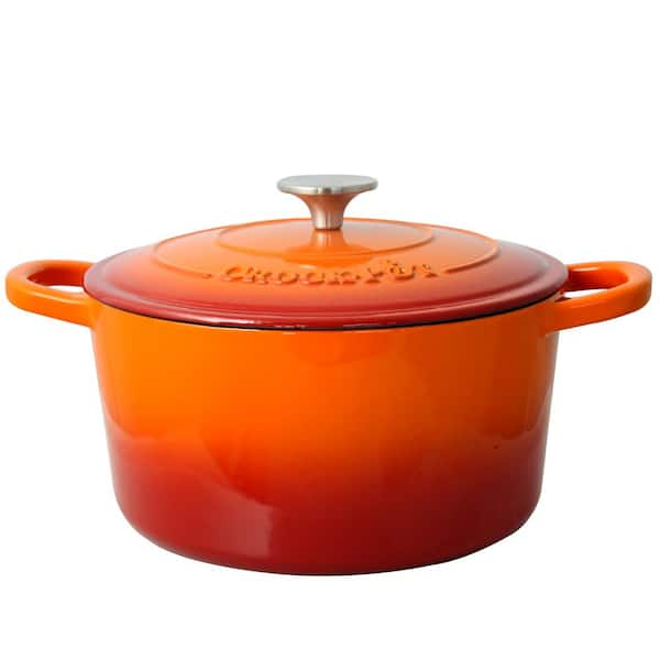 Crock-Pot Artisan 5 qt. Round Cast Iron Nonstick Dutch Oven in Sunset Orange with Lid
