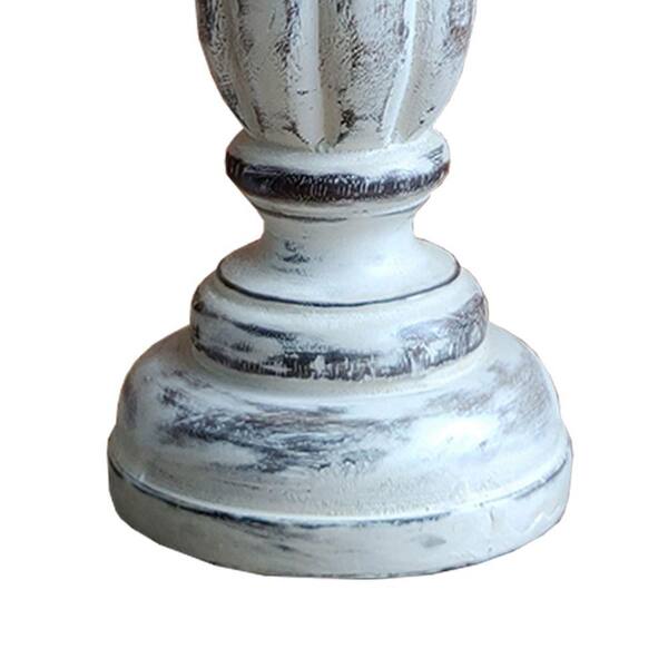 Benjara Distressed White Handmade Wooden Candle Holder with Pillar ...