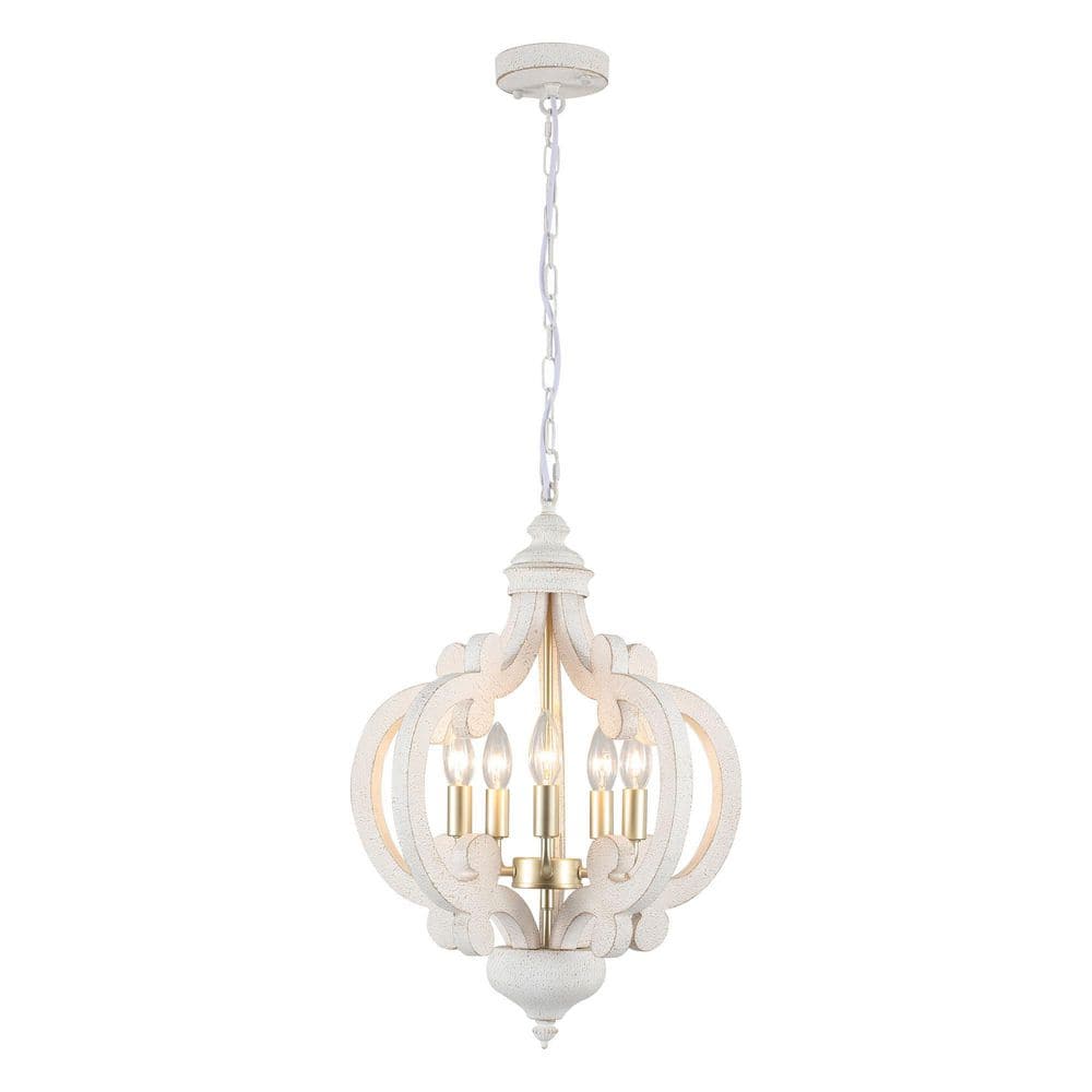 5-light Golden/Vintage White Lantern Chandelier With Wood Shade For Dinning Room Foyer and NO Bulb Includes price history on PriceWatchPro
