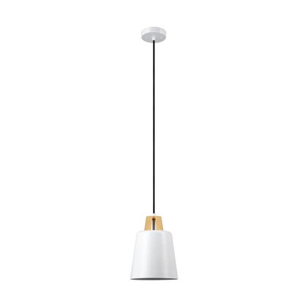 Globe Electric Jeor 1-Light White and Faux Wood Pendant