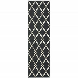 Bernadette Black 2 ft. x 8 ft. Unthemed Woven Abstract Polypropylene Rectangle Area Rug