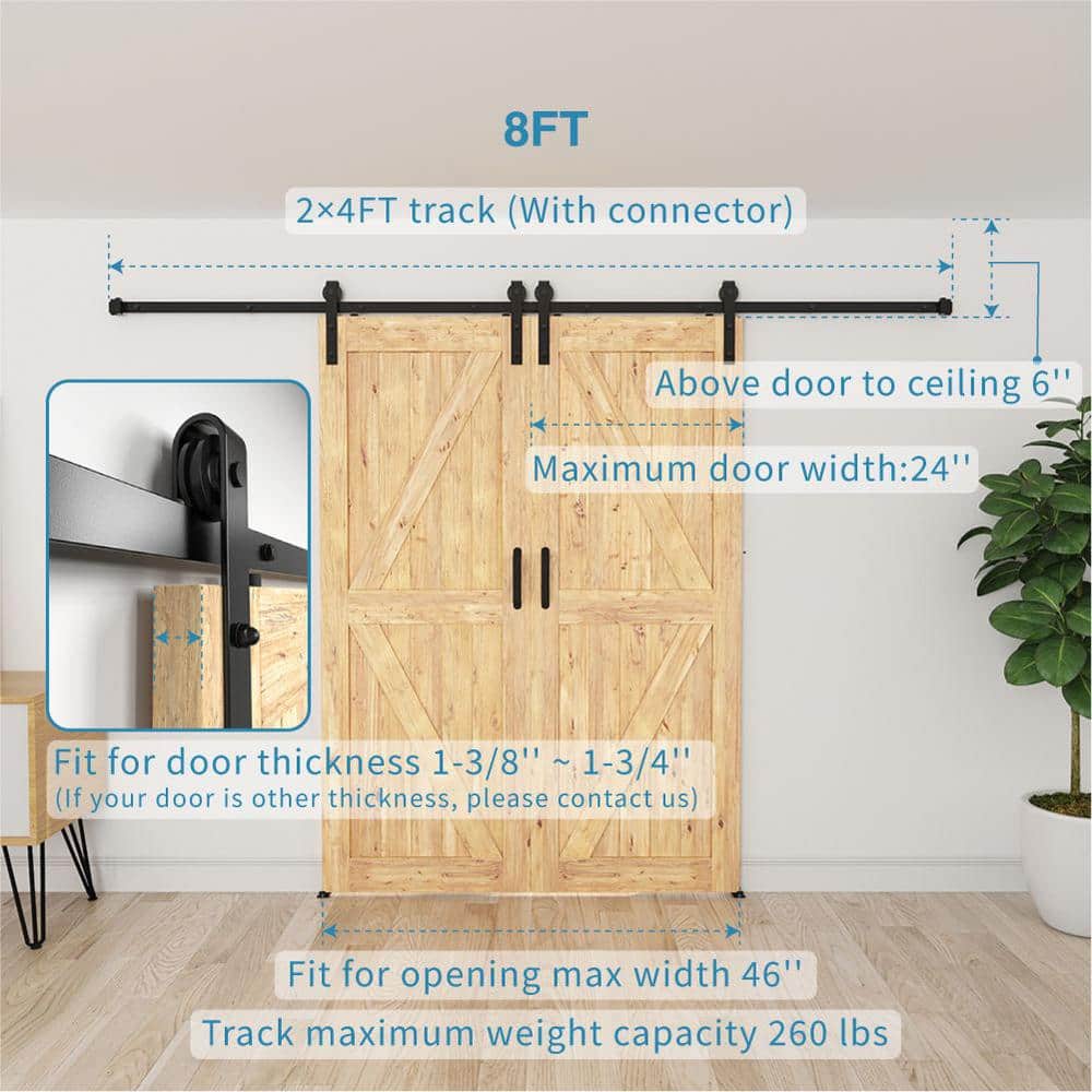 96-inch Matte Black Steel Sliding Barn Door Hardware Kit