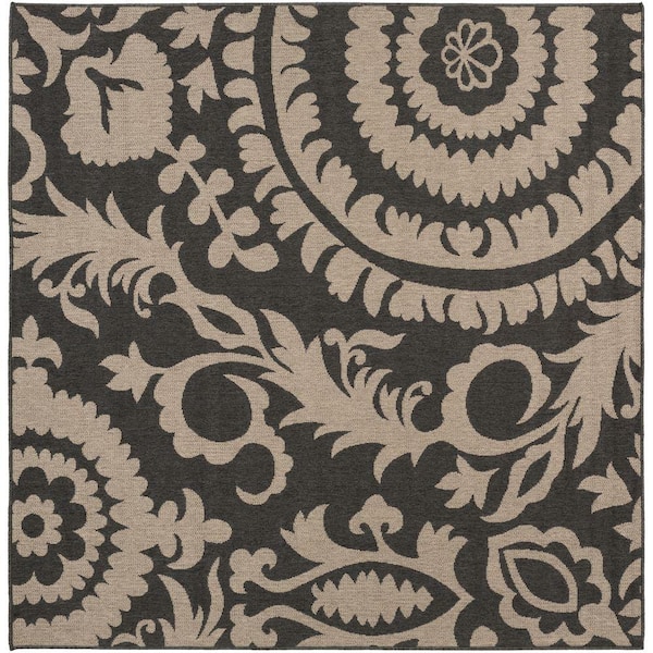 Livabliss Big Pine Black 7 ft. x 7 ft. Square Indoor/Outdoor Patio Area Rug