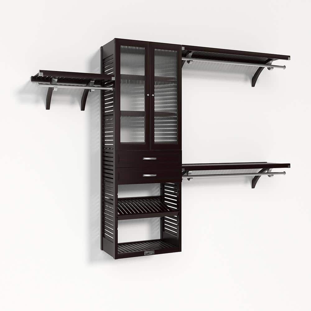 72 in. W - 120 in. W Espresso Walk in with 2 Drawers and Glass Door 16 in. Shelf Wood Closet System price history on PriceWatchPro