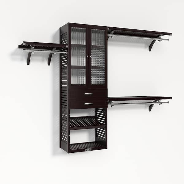 John Louis Home 72 in. W - 120 in. W Espresso Walk in with 2 Drawers and Glass Door 16 in. Shelf Wood Closet System