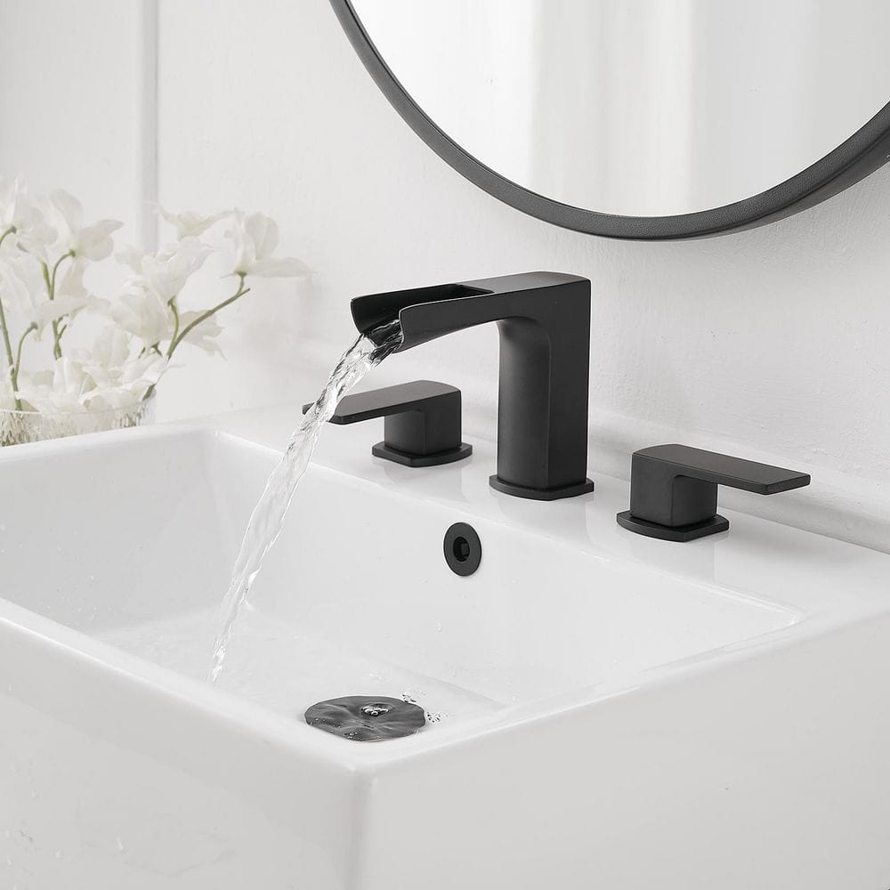 Matte Black Stainless Steel Waterfall Double-Handle Faucet Set