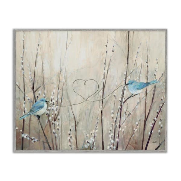 Love Birds with Heart Shape by Julia Purinton Gray Framed Giclee Art Print Animal 11 in. x 14 in.