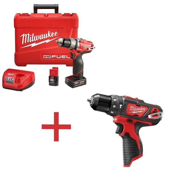 Milwaukee M12 FUEL 12-Volt Cordless Lithium-Ion Brushless 1/2 in. Hammer Drill/Driver Kit with Free M12 3/8 in. Hammer Drill