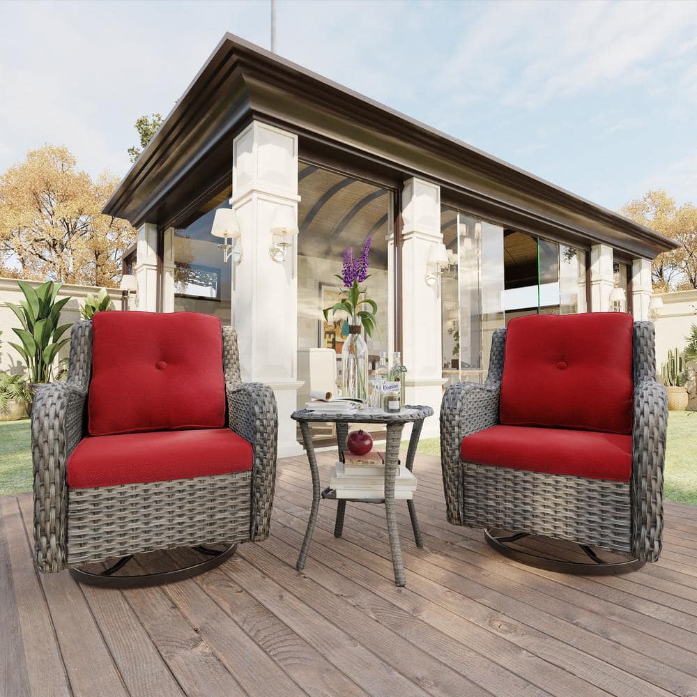 JOYSIDE 3-Piece Wicker Swivel Outdoor Rocking Chairs Patio Conversation ...