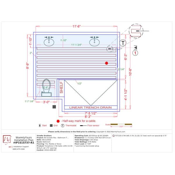 WarmlyYours 180 ft. Cable System with Heat Membrane and Touch Screen Thermostat