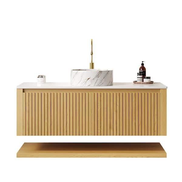 Boosicavelly 48 in. W x 19 in. D x 20 in. H Single Sink Wall-Mounted Bath Vanity in Light Oak with White Sintered Stone Top