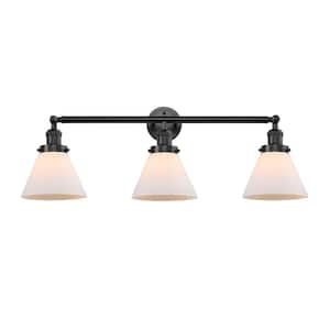Cone 32 in. 3-Light Oil Rubbed Bronze Vanity Light with Matte White Glass Shade