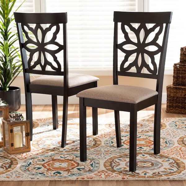 Samwell Sand and Dark Brown Fabric Dining Chair (Set of 2)