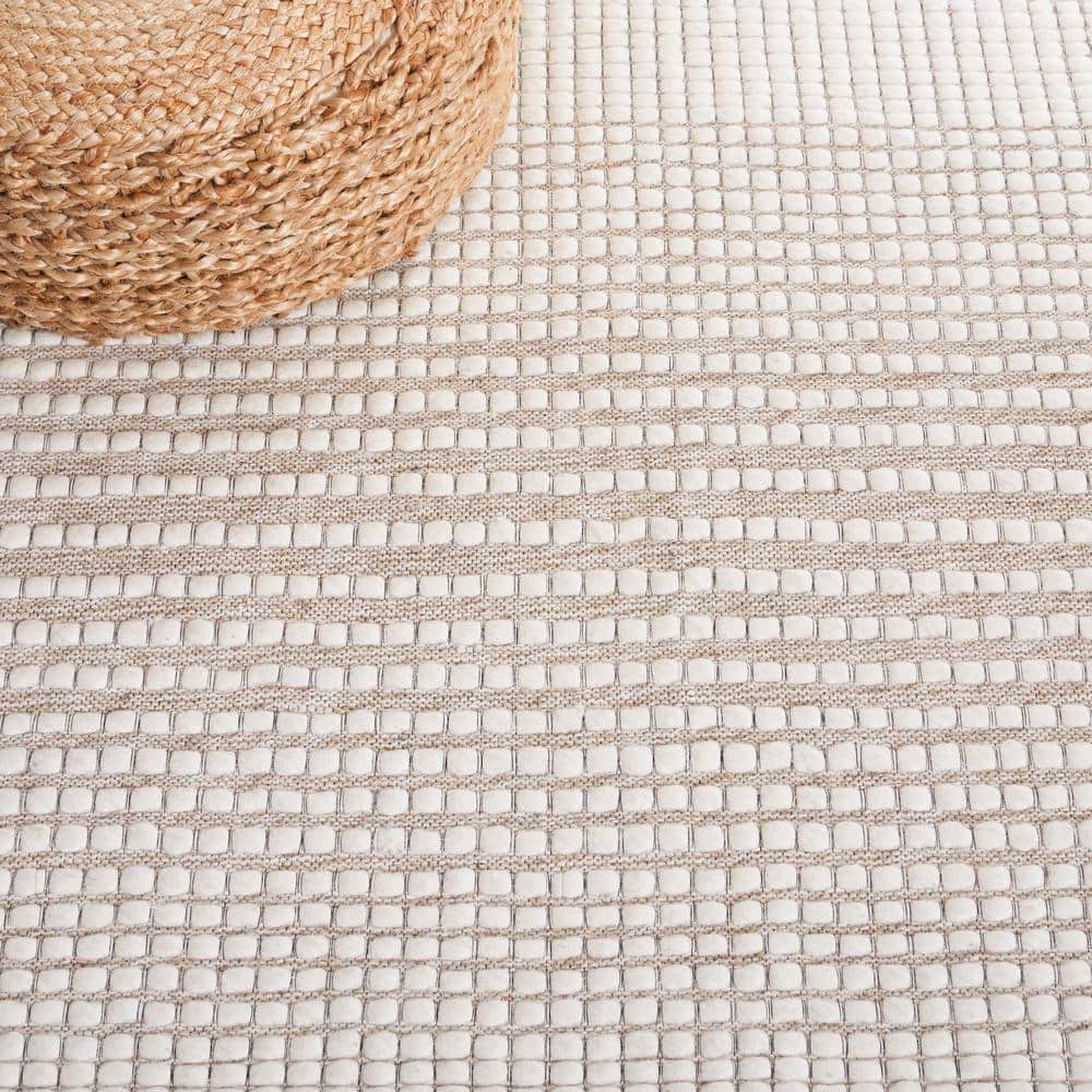 Elegant Ivory & Beige Hand-Woven Wool Area Rug - 3' x 5'