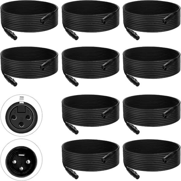 25 ft. Flexible 3-Pin Signal XLR Male to Female DMX Cable Wire for Stage Lighting Signal DMX512 Connection 10-Pack
