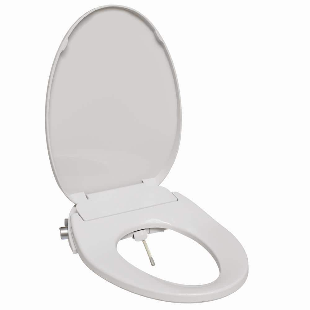 HOROW Non-Electric Bidet Seat for Elongated Toilets with Front and Rear Wash, Adjustable Water Pressure in White