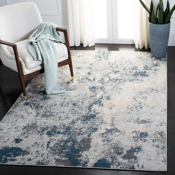 Lagoon Gray/Turquoise 8 ft. x 10 ft. Geometric Distressed Area Rug