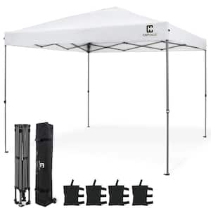 10 ft. x 10 ft. White Patented 1-Push Pop Up Outdoor Canopy Tent, Heavy-Duty Commercial Grade with Central Lock