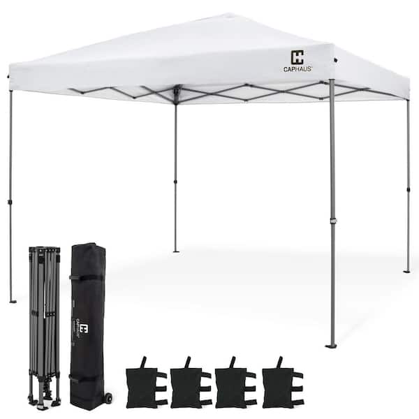 CAPHAUS 12 ft. x 12 ft. White Patented 1-Push Pop Up Outdoor Canopy Tent, Heavy-Duty Commercial Grade with Central Lock
