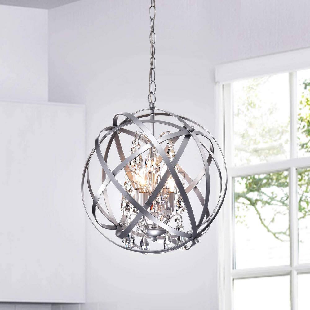 Sara 16 in Dia Matte Silver 4Light Metal Crystal Orb Chandelier price history on PriceWatchPro