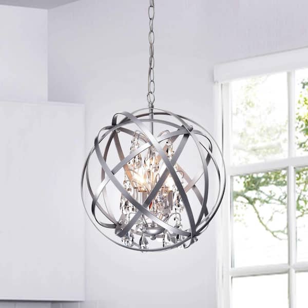 Jojospring Sara 16 in Dia Matte Silver 4Light Metal Crystal Orb Chandelier