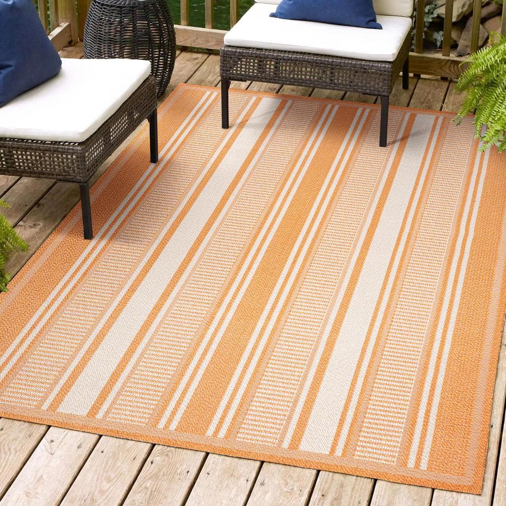 Haynes 3' x 5' Orange and Cream Synthetic Stripe Area Rug