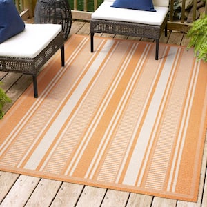 Haynes Modern Orange/Cream 3 ft. x 5 ft. Double Stripe Indoor/Outdoor Area Rug