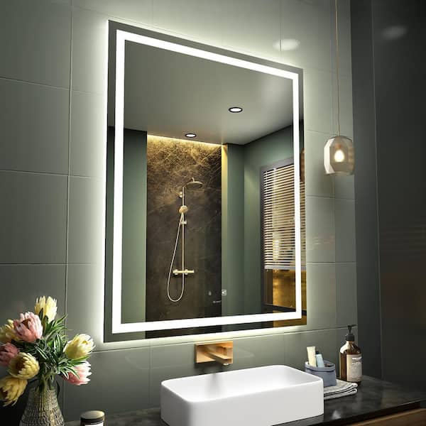 GP GANPE 36 in. W x 28 in. H Large Rectangular Frameless Anti-Fog Move Sensor Wall Mount Bathroom Vanity Mirror in Silver