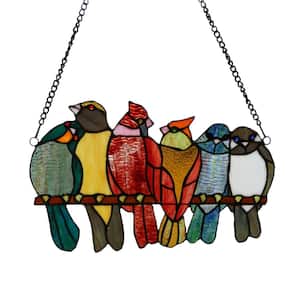 Multi-Colored Birds in Love Stained Glass Window Panel