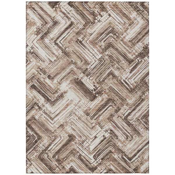 Brown, Taupe, Tan 10 ft. x 14 ft. Woven Geometric Polyester Rectangle Indoor/Outdoor Area Rug