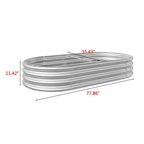 6.5 ft. x 3 ft. x 1 ft. Silver Metal Raised Garden Bed, Oval Raised Planter for Growing Flowers, Vegetables, Herbs