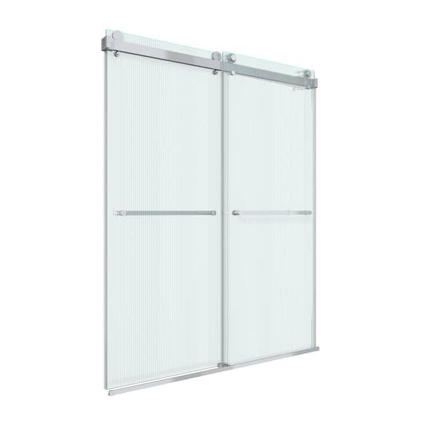 60 in. W x 76 in. H Double Sliding Frameless Shower Door in Chrome with Easy-Clean Clear Tempered Ribbed Glass