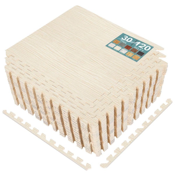Light Pine 24 in. W x 24 in. L x 0.38 in. Thick Foam Interlocking Gym Floor -Tiles (30-Tiles/Pack) (120 sq. ft.)