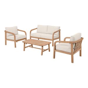 Orleans 4-Piece Eucalyptus Wood Patio Conversation Set with CushionGuard Almond Cushions