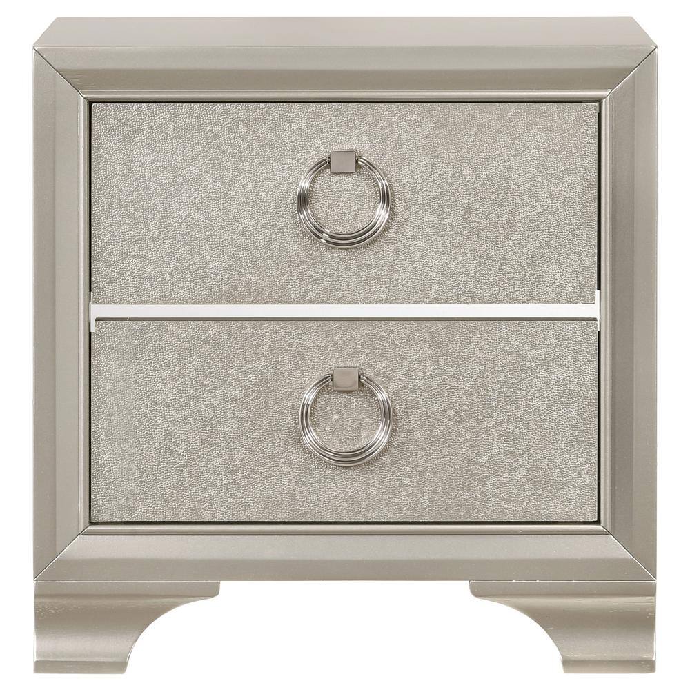 Metallic Sterling 2-Drawer Nightstand with Ring Handles