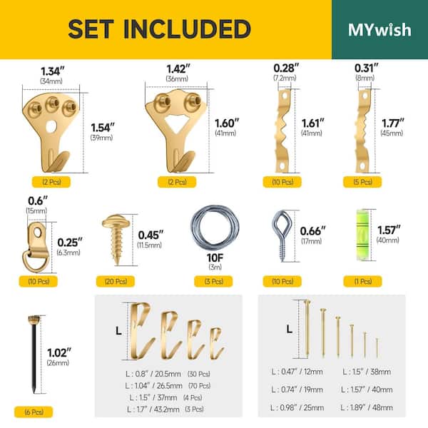 357-Piece Picture Hanging Kit, Heavy-Duty Hooks 10-120 lbs. with Hangers, Wire and Level