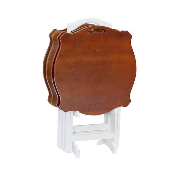 Powell Company Sarah White and Hazelnut Wood top 5 Piece Folding Tray end Table Set 26.63 in. W