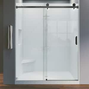 56-60 in. W x 76 in. H Single Sliding Frameless Shower Door in Matte Black with Smooth Sliding,3/8 in.(10 mm)Clear Glass
