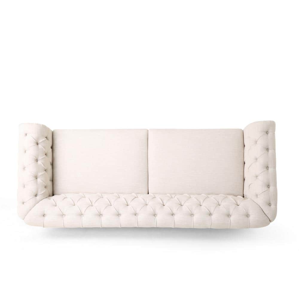 Beige and Dark Brown Chesterfield Tufted 3-Seater Sofa
