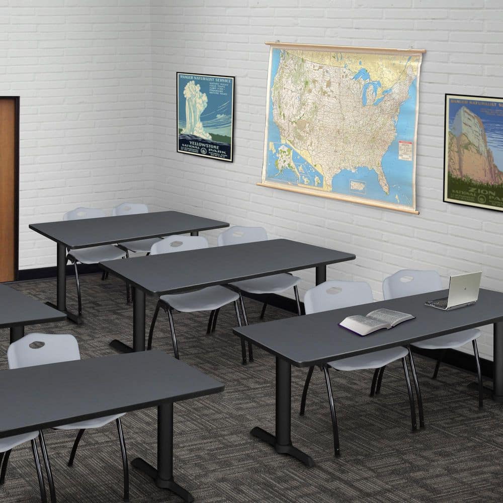 Cain 72 in. x 24 in. Grey T-Base Training Seminar Table Desk and 2-M Stack Chairs-Grey