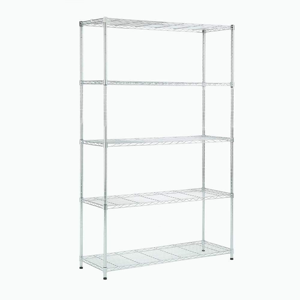5-Tier Chrome Adjustable Steel Shelving Unit for Kitchens and Garages