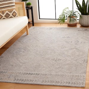 Abstract Gray/Beige 6 ft. x 6 ft. Border Diamond Square Area Rug