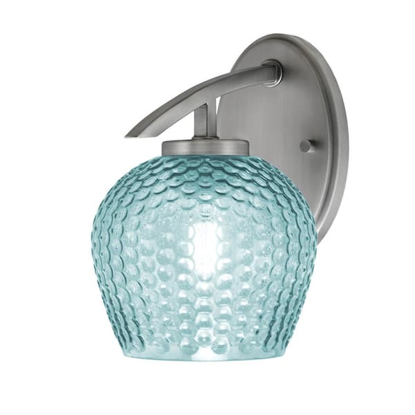 Unbranded Siena 1-Light Graphite Downlight Wall Sconce with Turquoise Glass Shade