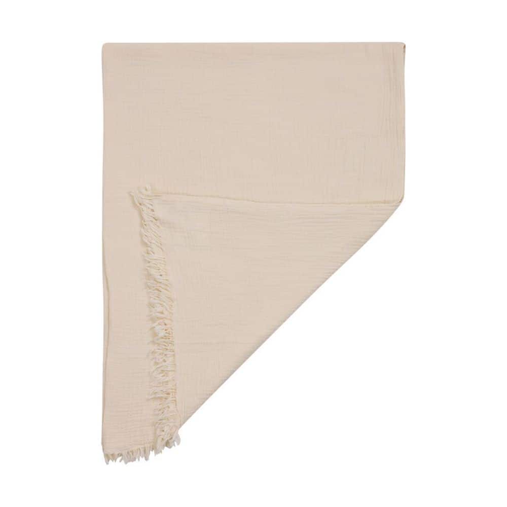 Cream Cotton Blend Boucle Throw with Fringe