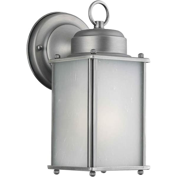 Forte Lighting 1-Light Olde Nickel Outdoor Wall Lantern with Frosted Seeded Glass