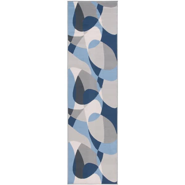 SAFAVIEH Odyssey 2 ft. x 8 ft. Gray/Blue Navy Abstract Geometric Runner ...
