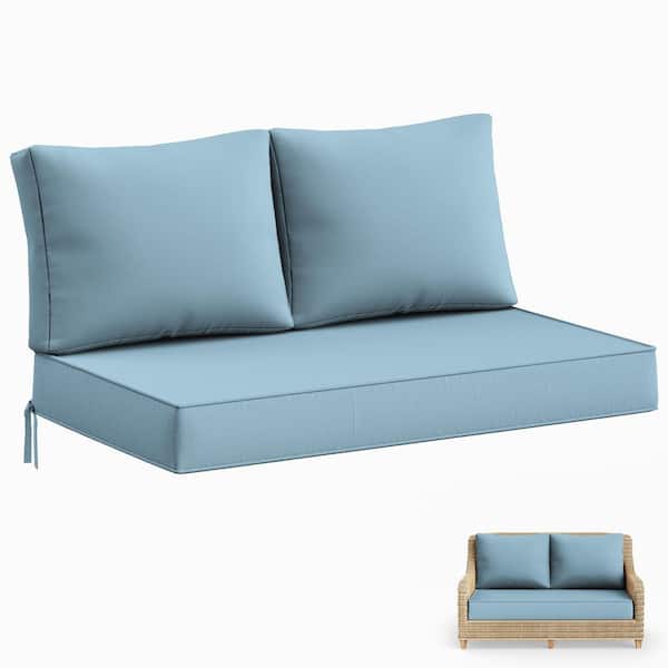 Kimunuk 46 in. x 26 in. x 5 in. Outdoor Patio Replacement Loveseat Sofa Cushion Set with Backrest Sky Blue