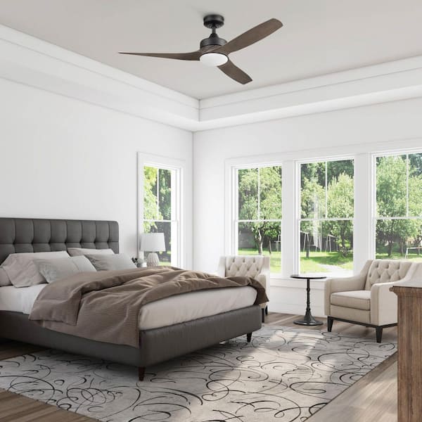 Lynton 52 in. Indoor/Outdoor Color Changing LED Matte Black and Wood Grain Ceiling Fan Remote Control